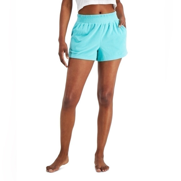 New Jenni Women's Smocked-Waist
Terry Cloth Shorts, Ocean Aqua S - Picture 3 of 9